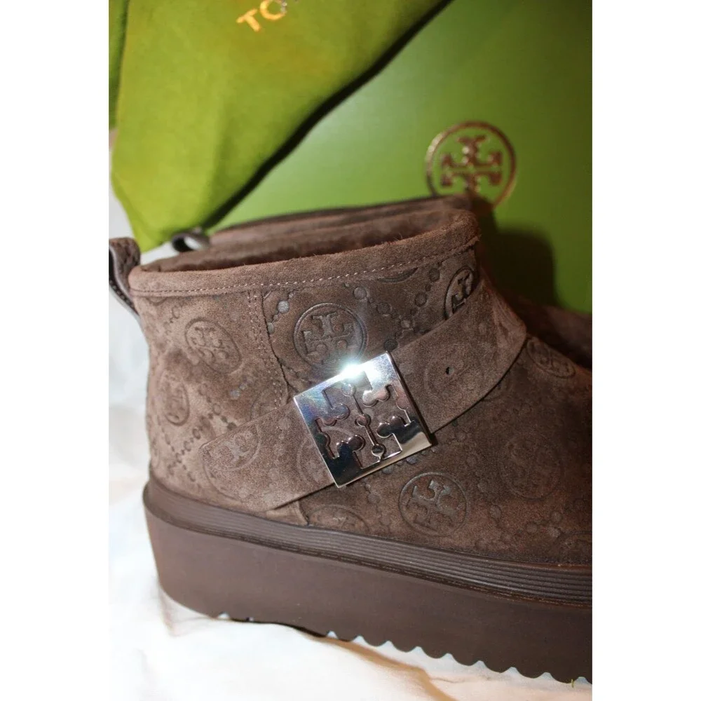 Tory Burch Women's Mellow Shearling Platform Boots NEW w/dustbag BROWN 8 $425